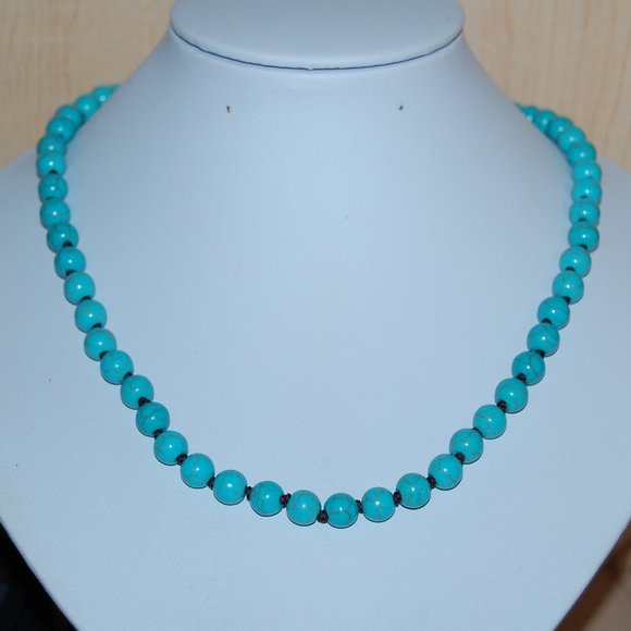 Turquoise Necklace,Hand Knotted Turquoise Necklace,8mm Turquoise Beads,Men,Women - Picture 1 of 5